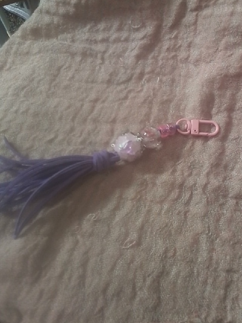 Purple Tassel Keychain with Pink Clip
